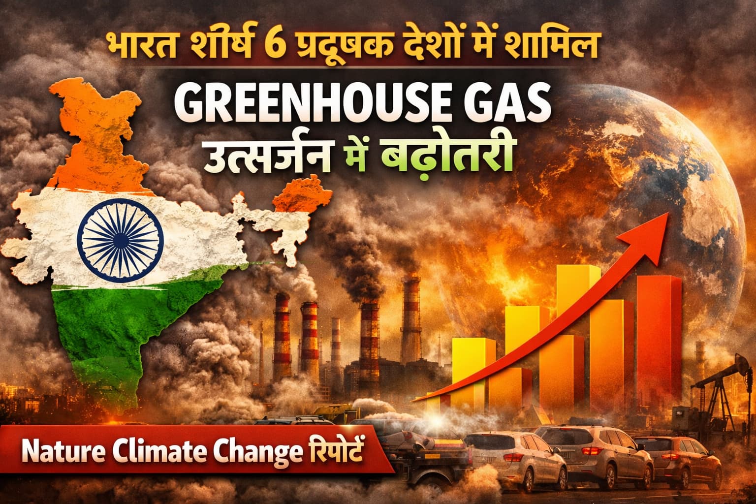 भारत में Greenhouse Gas उत्सर्जन बढ़ा, Nature Climate Change रिपोर्ट