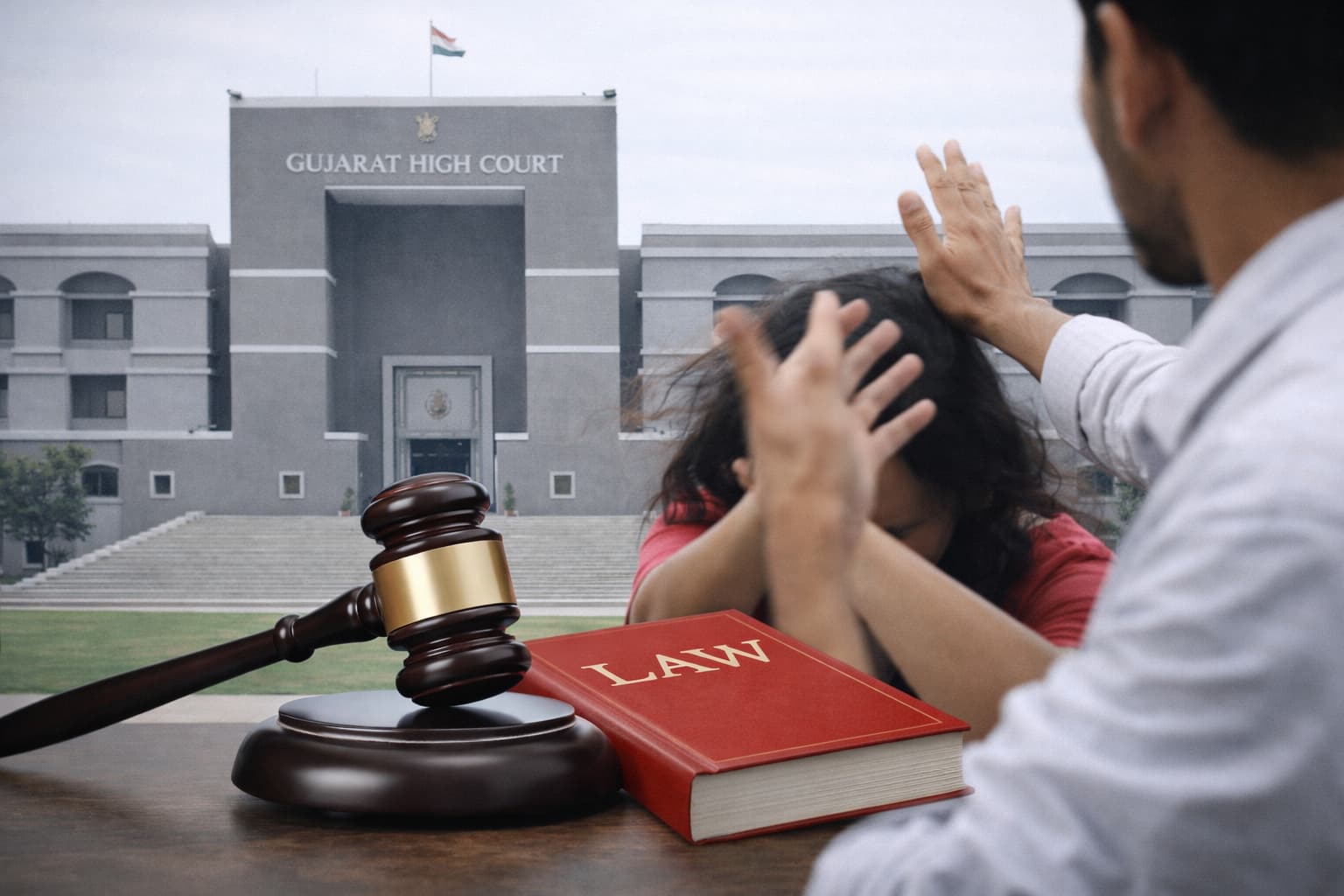 गुजरात हाई कोर्ट की इमारत और वैवाहिक विवाद पर कानूनी बहस