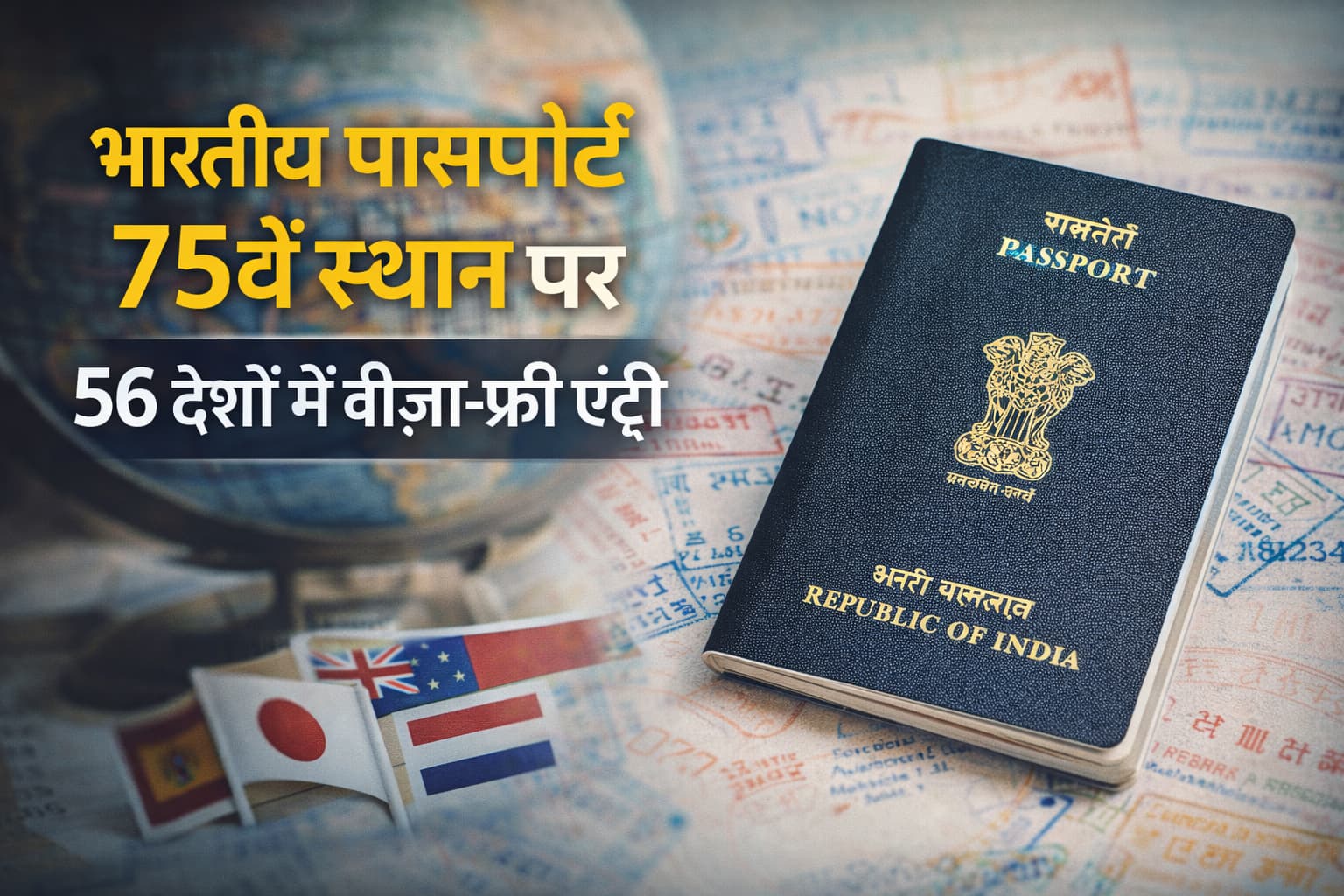 भारत का पासपोर्ट वैश्विक रैंकिंग में 75वें स्थान पर, 56 देशों में वीज़ा-फ्री एंट्री की सुविधा