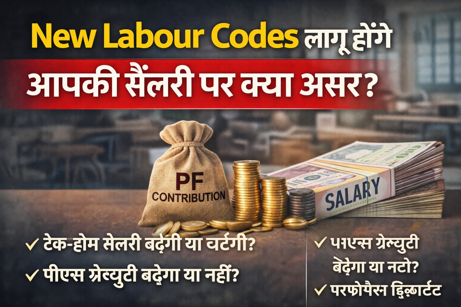 New Labour Codes लागू होने पर सैलरी स्ट्रक्चर, PF और टेक-होम सैलरी पर असर को दर्शाता प्रतीकात्मक चित्र