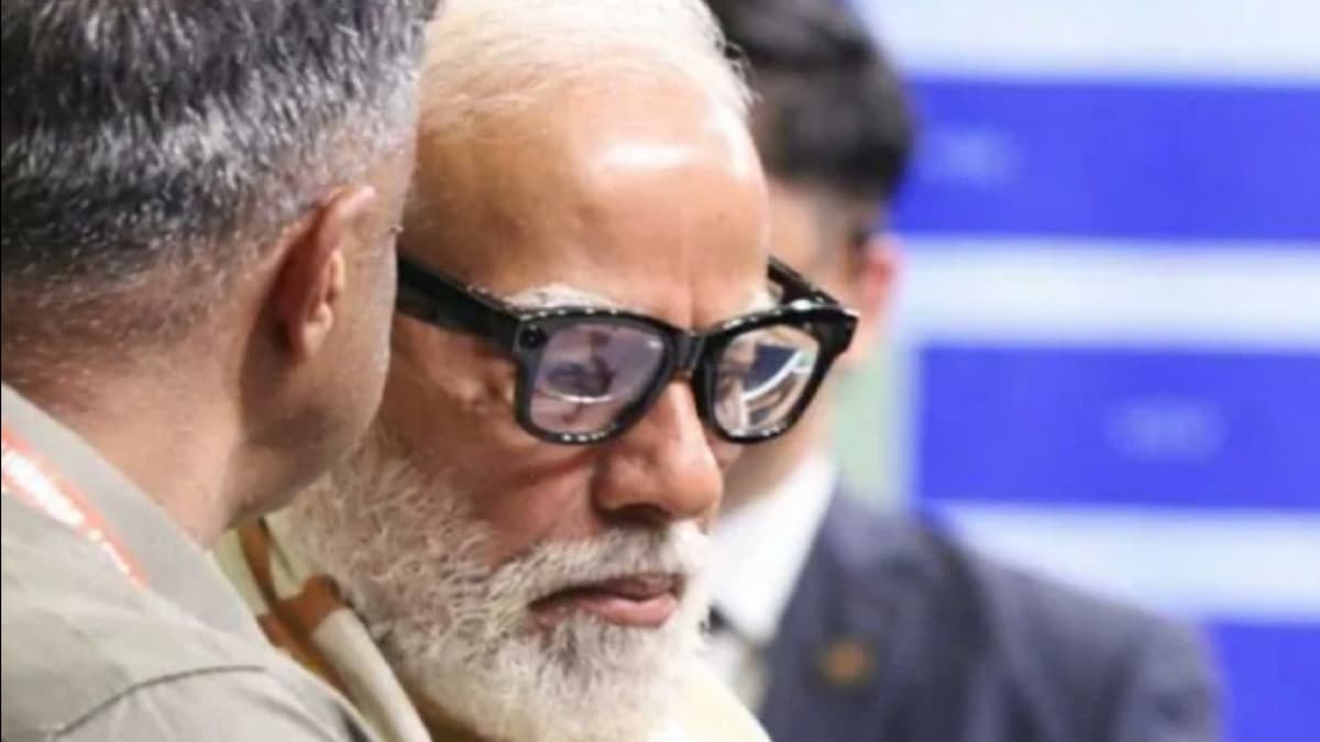 PM Modi wearing Sarvam Kaze AI smart glasses at AI Summit India