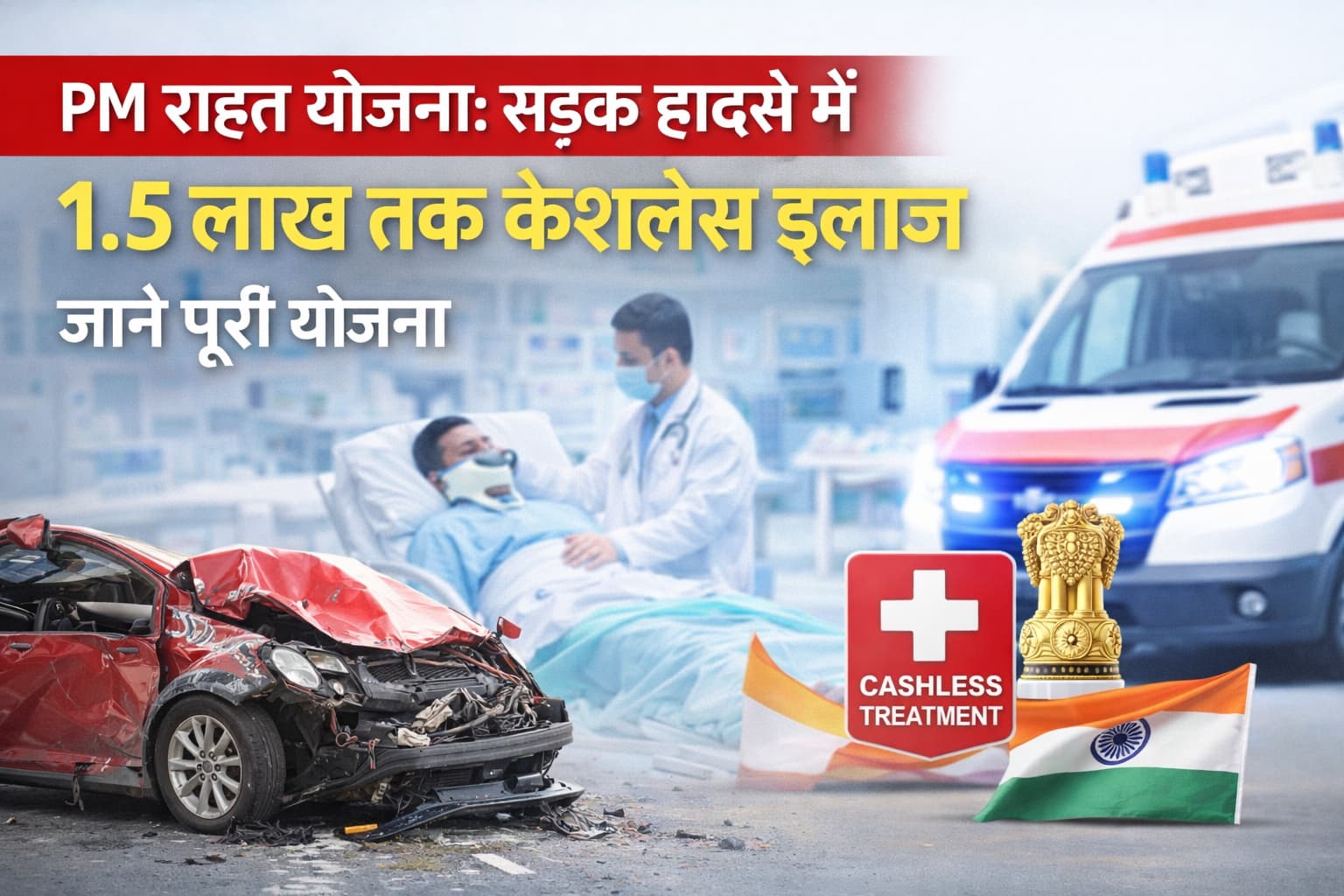 PM राहत योजना के तहत सड़क हादसे में कैशलेस इलाज दर्शाता प्रतीकात्मक चित्र