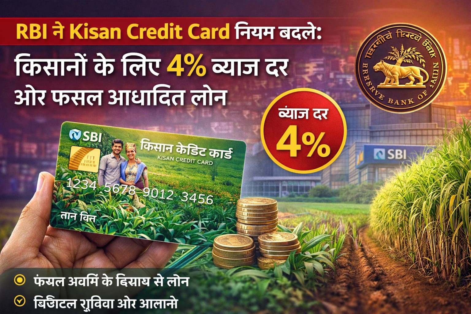 RBI Kisan Credit Card नियम 2026: फसल आधारित लोन और 4% ब्याज दर