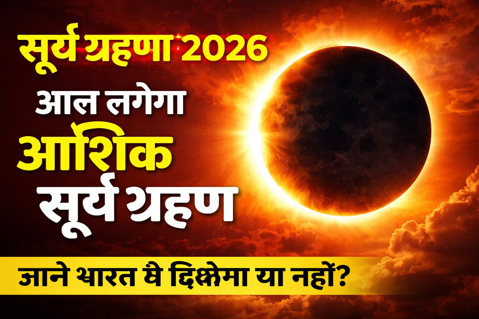 आंशिक सूर्य ग्रहण 2026 का डिजिटल दृश्य, भारत में दिखने वाला, खगोल विज्ञान और सुरक्षा के उपायों के साथ